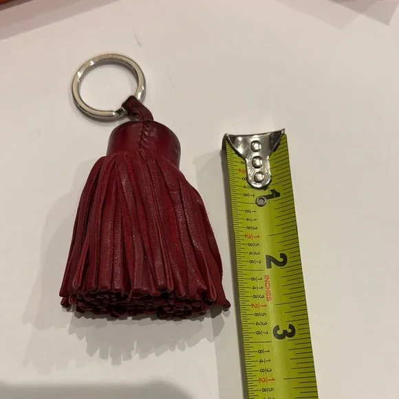 Hermes Pre Own Carmen Silver Key Ring Leather Burgundy Tassel with Box